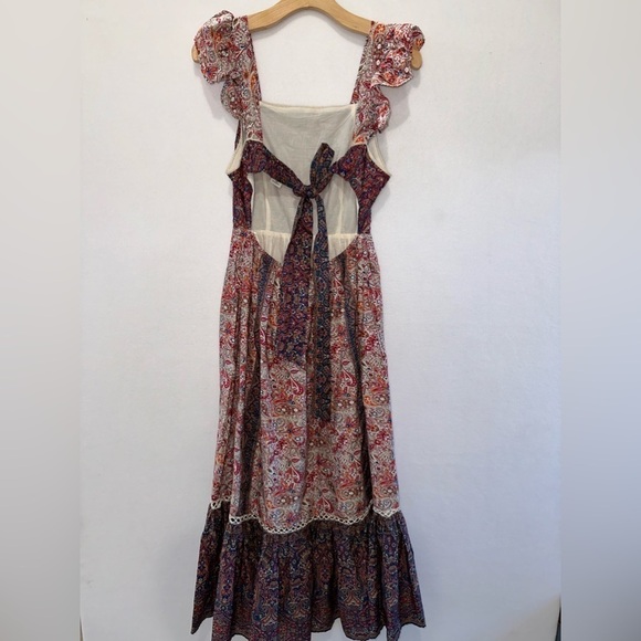 HAUTE HIPPIE Paisley Flutter Sleeve Tiered Ruffle Boho Maxi Dress Sz 6 NWOT - Picture 5 of 8
